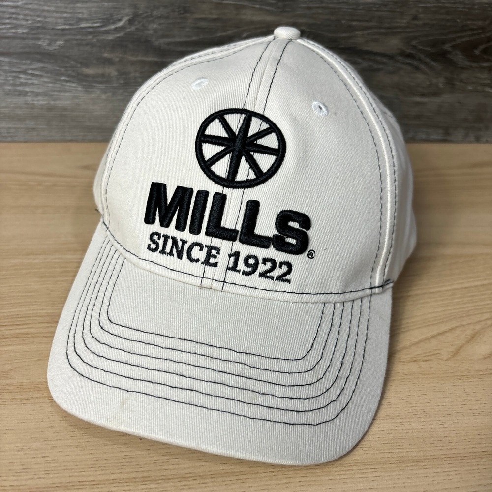Mills Auto Hat Cap Strap Back Off White Tan One Size Adjustable